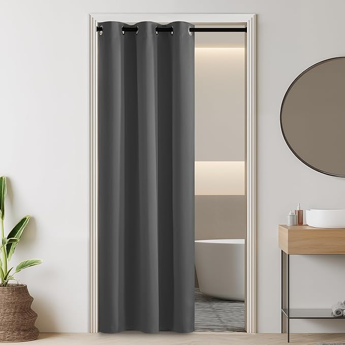RYB HOME 100% Blackout Door Curtain for Doorway/Open Closet, Privacy Temporary Door for Bedroom/Kitchen/Laundry/Patio, Thermal Insulated Drapes, Grey, W34xL80, 1 Panel by RYBHOME