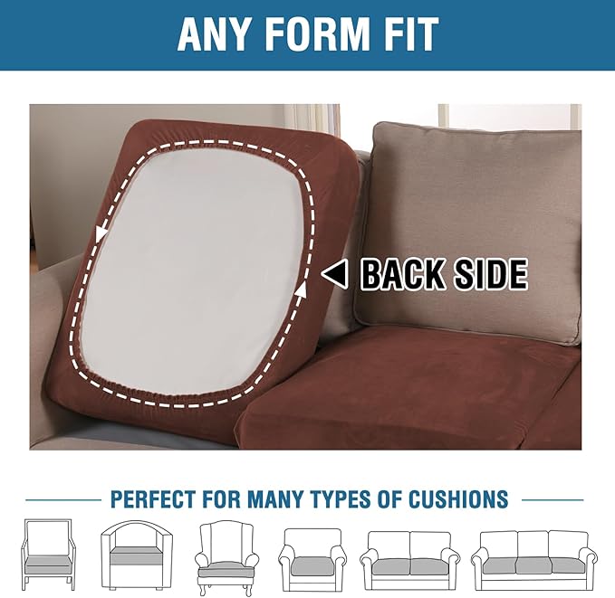 H.VERSAILTEX Velvet Stretch Couch Cushion Cover Plush Cushion Slipcover for Chair Loveseat Sofa Cushion Furniture Protector Seat Cushion Sofa Cover (3 Piece XL Sofa Cushion Covers, Burnt Brick) - Image 5