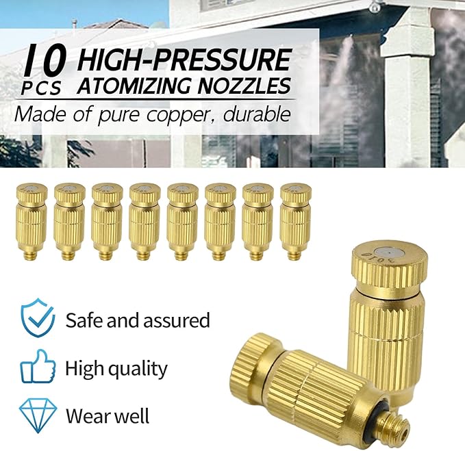 Brass Misting Nozzle, 10 Pack High Pressure Spray 10/24 UNC Anti-drip Fogging Spray Head Misting System Tips for Outdoor Cooling System 0.012" Orifice (0.3 MM) - Image 4