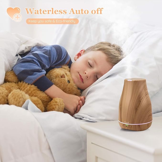 Aromatherapy Essential Oil Diffuser for Room: 100ml Air Humidifier Aroma Scent Cool Mist Diffusers Colorful Light Cute Mini Small Waterless Auto Off Ultrasonic for Home Bedroom (Yellow Wood Grain) - Image 7