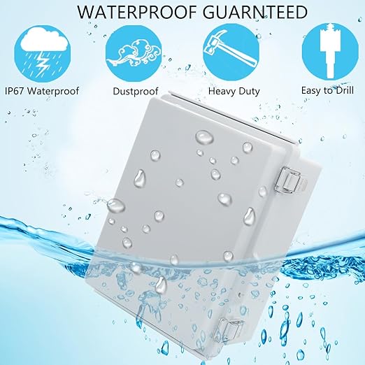Waterproof Junction Box, ABS Plastic Electrical Box with Stainless Steel Latch, Hinged Cover Electric Project Enclosure Box with Mounting Plate, Wall Brackets 14.6" x10.6''x5.9'' - Image 2
