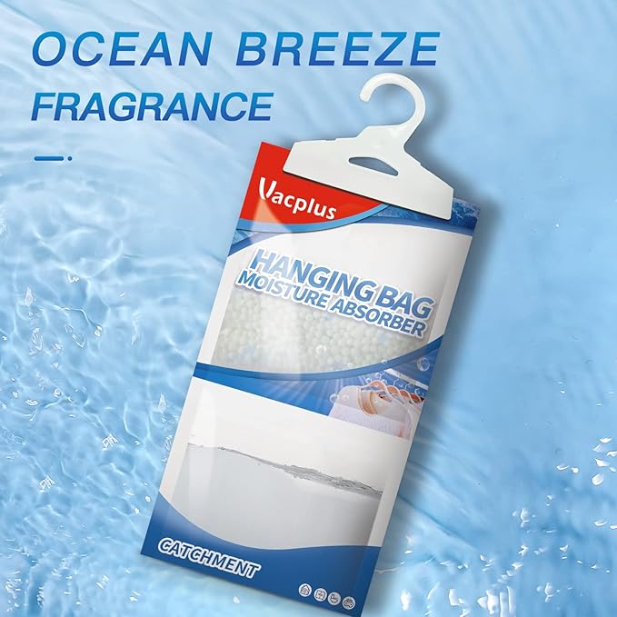 Vacplus Moisture Absorbers, Hanging Closet Dehumidifier Bags, Humidity Packs, Desiccant, Closet Dehumidifiers with Ocean Breeze Fragrance, 10 Pack, 9.8 OZ - Image 2