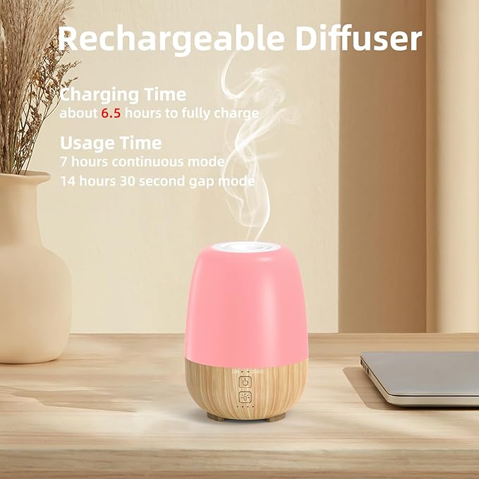 150ML Cordless Essential Oil Diffuser, Built-in 6000mAH Rechargeable Battery, 7-Hour Runtime, 7 LED Color Changing Lights, Portable Aromatherapy Diffuser for Home,Office,Outdoor - Image 2