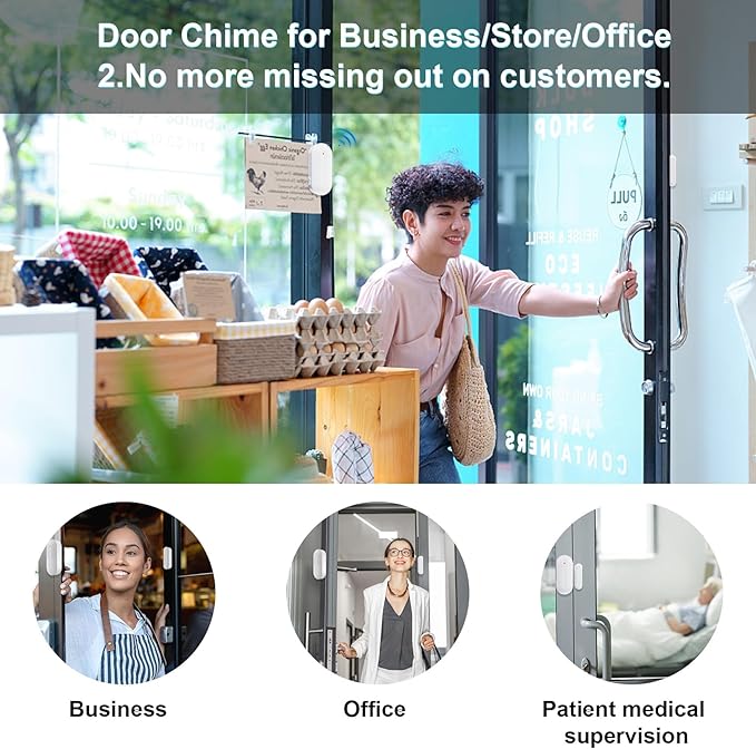 Door Chime,SanJie Wireless Door Sensor Chime When Door Opens,Door Entry Alarm Chime for Business/Home/Kids,500 FT Range,26 Chimes 5 Adjustable Volume, 2 Sensors + 1 Receivers - Image 4
