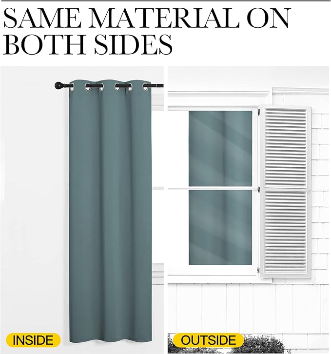 NICETOWN Bedroom Blackout Curtain Panel - (120 inches by 90 inch, Greyish Blue, 1 PC) Energy Saving Thermal Insulated Grommet Blackout Drapery for Patio, Room Divider Curtain - Image 5