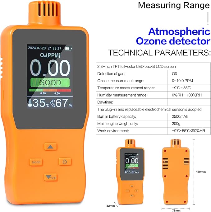 Ozone Detector, O3 Air Quality Meter Indoor, Portable Air Quality Monitor, Temperature Humidity Meter with Backlight LCD Screen Alert - Image 9