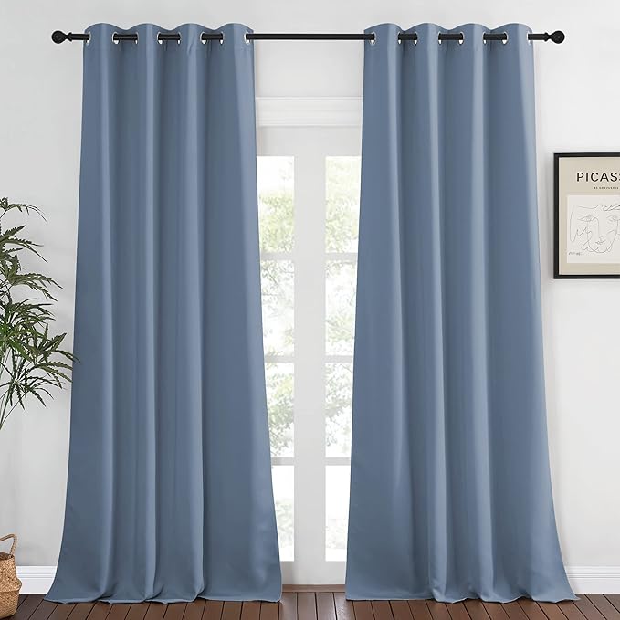 NICETOWN Blackout Stone Blue Curtains for Living Room - Grommet Energy Saving Thermal Drapes Sound Reducing Heat Blocking Window Treatments for Living Room (1 Panel, W52 x L90) by NICETOWN