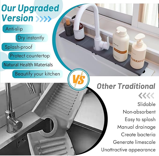 Fast Drying Faucet Mat for Kitchen Sink, Water Absorbent Diatomite Stone Sink Tray with Raised Feet, Kitchen Sink Splash Guard, Prevents Moisture Buildup, Durable Protector for Bathroom Counter - Image 5