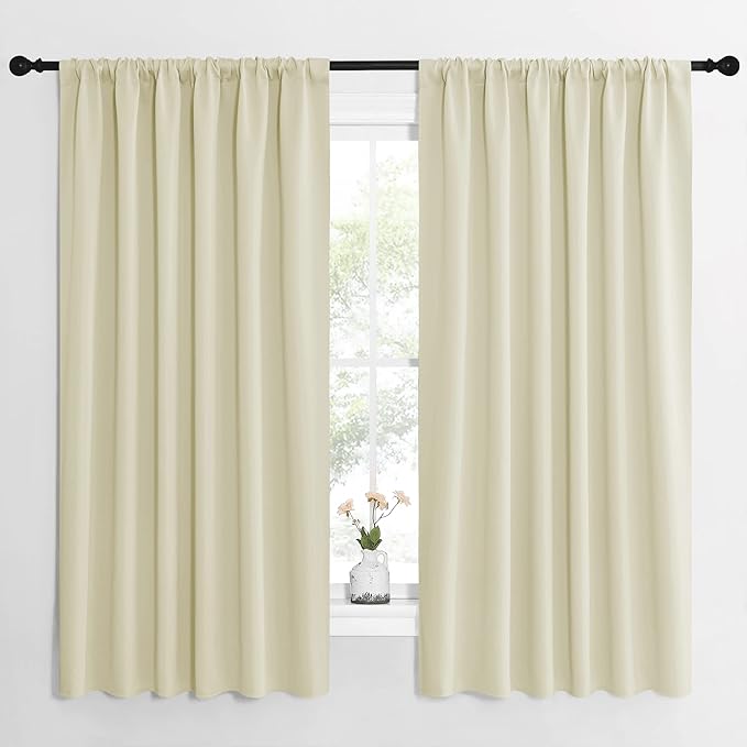 NICETOWN Blackout Curtains for Bedroom, Home Decorations Thermal Insulated Solid Rod Pocket Blackout Drapes for Cafe (Beige, One Pair, 62 x 63-inch) by NICETOWN