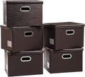 PRANDOM Foldable Storage Bins with Lids [5-Pack] Leather Fabric Collapsible Storage Boxes Organizer Containers Baskets Cube with Cover for Bedroom Closet Office Nursery Brown (14.9x10.8x10) by Prandom