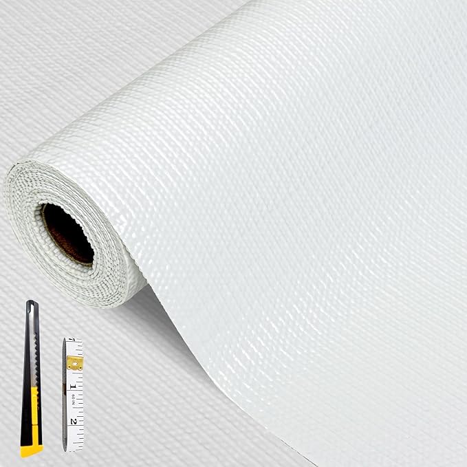 Shelf and Drawer Liner for Kitchen Cabinet, Non Adhesive Non Slip Thickened Cabinet Liners for Shelves, Refrigerator Cupboard Liners with Knife and Tape Measure, White, 12 in x 20 Feet by FreeNook