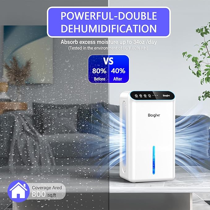 Dehumidifiers, Dehumidifier for Home (85 OZ, 800 sq.ft) Quiet Small Dehumidifier for Bedroom Bathroom Basement with Drain Hose, 3 Gear Timer, Sleep Mode, Auto Shut Off, 7 Color Ambient Light - Image 3