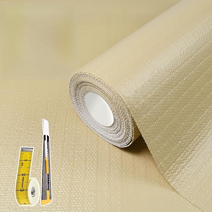 Shelf Liners for Kitchen Cabinets 12in x 20FT, Non Adhesive Drawer Liner Pure Beige Thickened Shelf Liner Non-Slip Easy to Clean for Tool Box Refrigerator with Knife and Tape Measure by Adwann