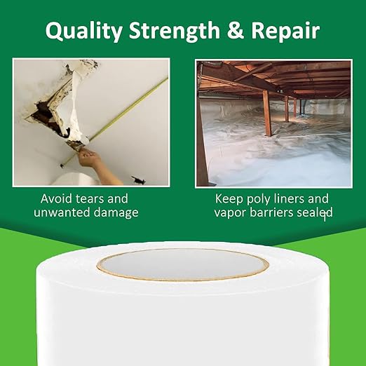 Vapor Barrier Tape, 4" x 180’ PE 9 Mil White Polyethylene Tape, Moisture Barrier Seal and Seam, Insulation Tape Waterproofing & Great for Crawl Spaces Vapor Barrier, Marine Use (1) - Image 5