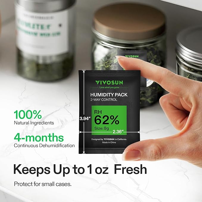 VIVOSUN 62% RH Two-Way Humidity Control Packs, Size 8 g, 10 Packs, Each for Storing 1 oz, Moisture Balancer with RH Indicator Card for Food Storage - Image 2