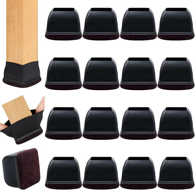 16PCS Extra Large Chair Leg Floor Protectors, Felt Furniture Pads for Hardwood Floors, Square Black Sofa Bed Dining Table Chair Leg Covers to Protect Floors and Prevent Scratches & Noise(Fit:1.5"-2") by GAGUIUP