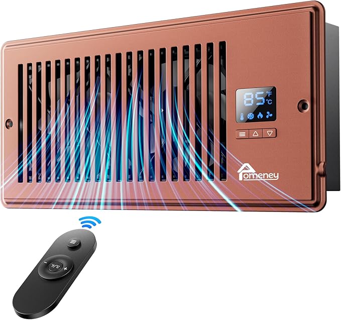 Register Booster Fan, Fits 4” x 10” with Remote Control, Smart Vent Fan Booster with Adjustable 10-Speed Control, Quiet Heating Cooling with Thermostat Control by Pomeney