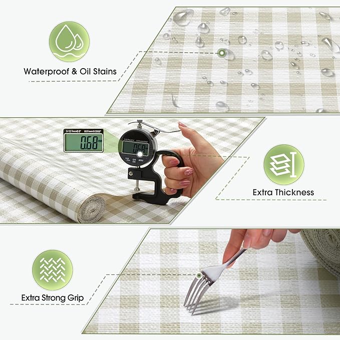 Beautysaid Shelf and Drawer Liner for Kitchen Cabinet, Non Adhesive Non Slip Shelf Paper Waterproof Washable Thickened for Dresser Pantry Shelve Bathroom Protector Liner(Checkered,18 in x 10 FT) - Image 9