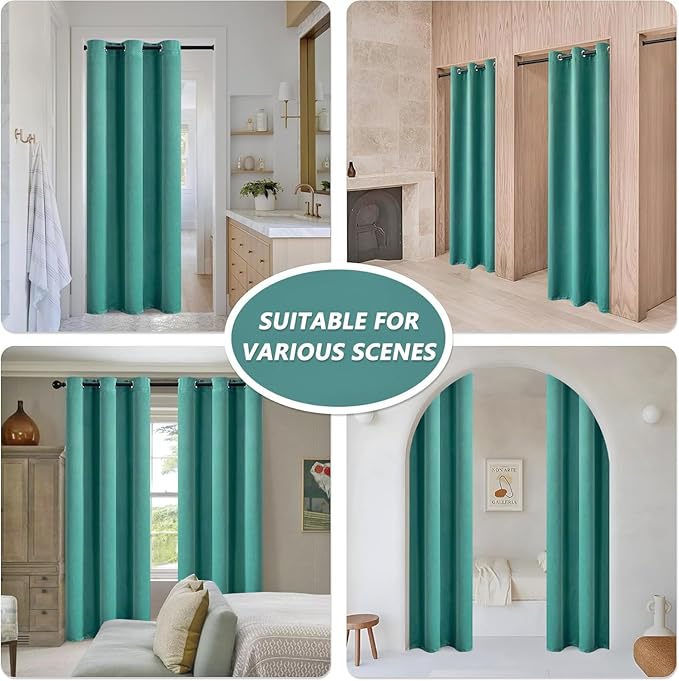 MYSKY HOME Teal Blackout Curtains 80 Inch Long for Living Room Bedroom Door Blue Closet Drapes Grommet Window Curtains Privacy Protect Room Darkening Single Panel Curtains, 52 x 80 Inch - Image 2
