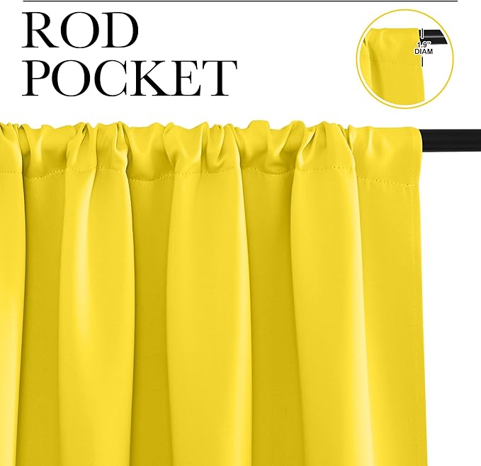 NICETOWN Bright Yellow Blackout Curtains 63 inches Long for Living Room, Darkening Window Curtain Panels, Easy-Care Solid Thermal Insulated Draperies/Drapes for Daughter Room - Image 2