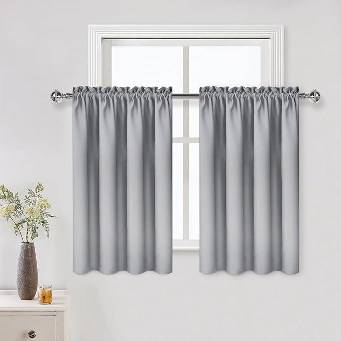DWCN Silver Grey Short Blackout Curtains for Bedroom, Thermal Insulated Energy Saving Room Darkening Curtains for Living Room (W42 x L36 inch, Set of 2 Panels, Top of Rod Pocket) by DWCN