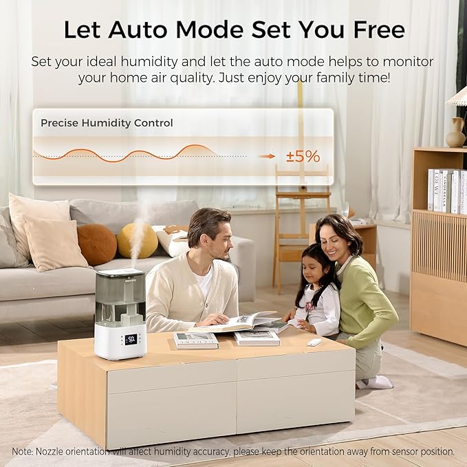 BOXING 6L Warm & Cool Mist Humidifiers for Bedroom, Air Humidfier for Large Room with Remote Control, Auto Mode Perfect for Baby & Plants, Top Fill, Sleep Mode, Timer, Essential Oil Tray, 60H - Image 3