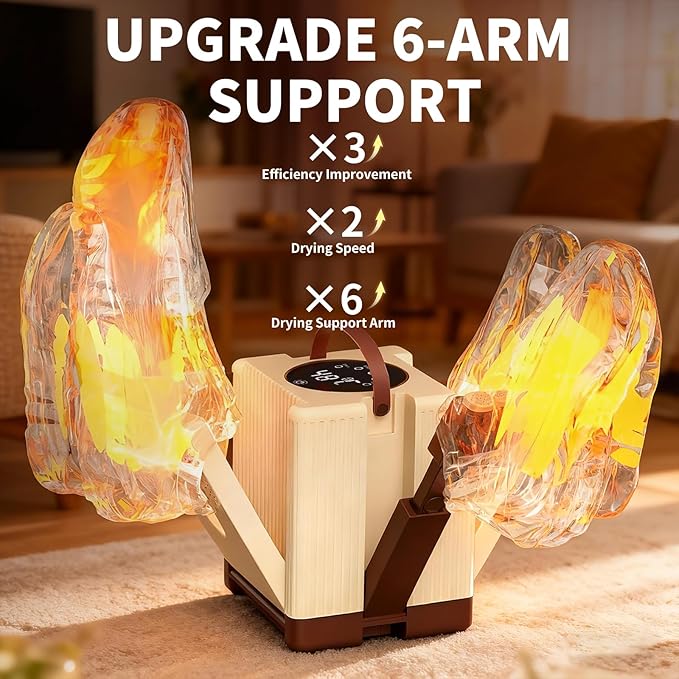 Heapsion 6-Arm Shoe Dryer and Deodorizer, Fast 360° Drying in 15s with Rose Salt Box, Foldable Boot Dryer with Timer for 3 Pairs, Portable for Travel, Home, Gym - Image 4