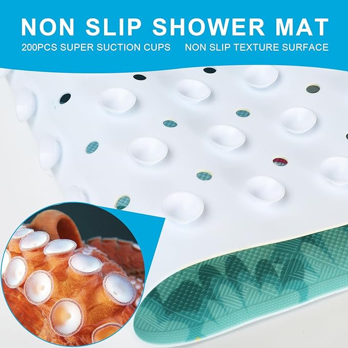 XIYUNTE Baby Bath Mat for Tub Non Slip Kids Bath Mat - 40''x16'' Extra Long Cartoon Bathtub Mat Non Slip Kids Shower Mat Eco-Friendly Toddler Bath Mats with Suction Cups, Machine Washable - Image 3
