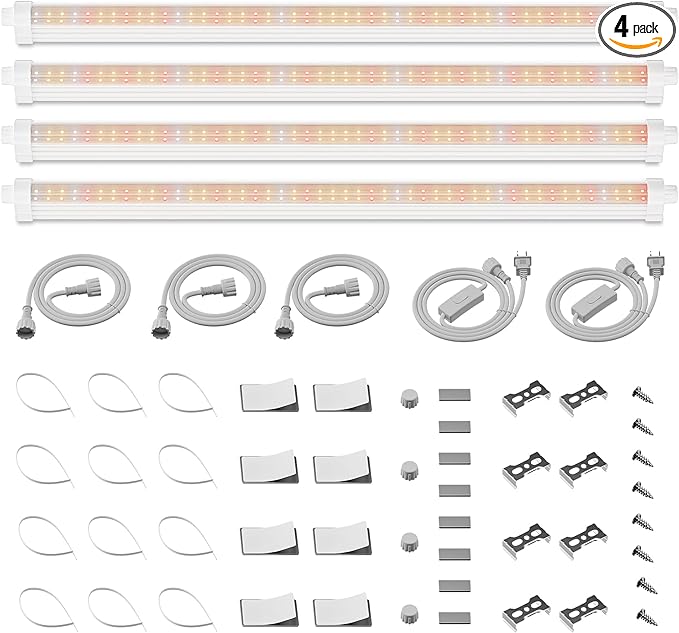 Spider Farmer 2FT LED Grow Lights for Indoor Plants,Full Spectrum (3000K+5000K+660nm),80W (4x20W,400W Equivalent),IP65 Waterproof,Linkable Design,Plant Light Strip for Shelves,Greenhouse,4-Pack by SpiderFarmer