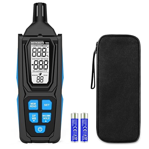 Temperature Humidity Meter, High Precision Digital Psychrometer Hygrometer with Dew Point, Wet Bulb Thermometer for Indoor Outdoor, 99 Data Storage, Temp Alarm, Backlight, MAX/MIN, Auto Shutdown by Instrodots
