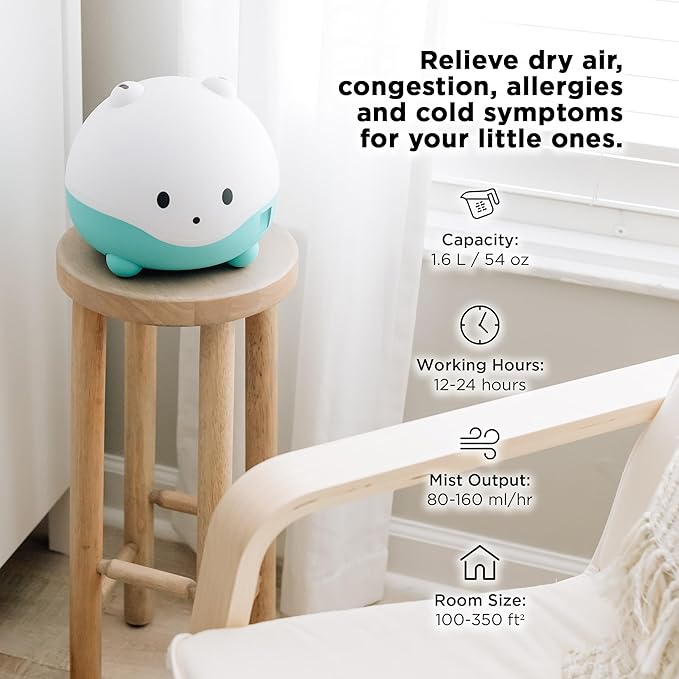 LittleHippo WISPI 3-in-1 Humidifier, Diffuser & Night Light for Baby/Kids - 3 Mist Strength, 7 LED Color Changing Lights, Essential Oil Tray for Aromatherapy - Cute Humidifiers for Bedroom/Nursery - Image 5
