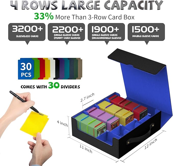 Trading Card Storage Box, Card Storages Boxes, MTG Deck Boxs, bulk card storage, Commander Decks Boxes, Sports Cards Storages, Mtg Commander Deckes Boxes,Deck Boxss Mtg (Black and Blue) - Image 3