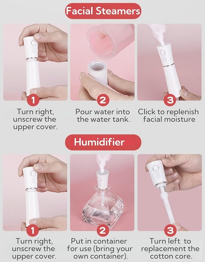 Portable Small Humidifier Dual Nozzle - Large Cool Mist Humidifiers Double Spray Ports, Water Shortage Protection, Ultra-Quiet, Mini Humidifier for Bedroom Plants Office Car Travel (Red) - Image 3
