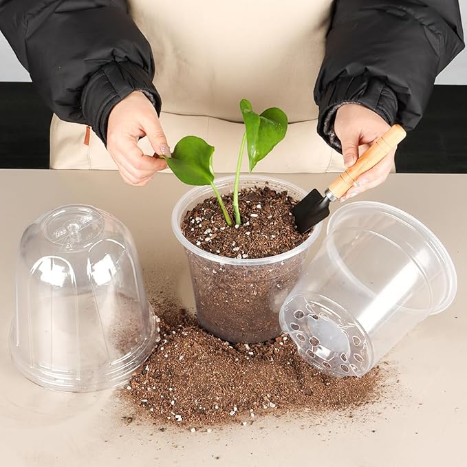 6 Inch Clear Nursery Pots with Humidity Dome, 15 Pack Durable Seed Starting Pot with Drainage Holes, Transparent Plastic Plant Seedling Pots for Indoor Gardening Plants - Image 6