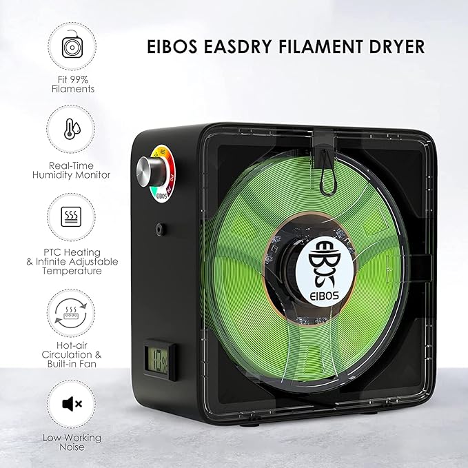 【EIBOS Official】 3D Printer Filament Dryer Easdry Box with Fan, Adjustable Temperature, Humidity Control & Spool Holder, Compatible with 1.75mm 2.85mm 3.00mm Nylon, PLA, ABS - Image 2