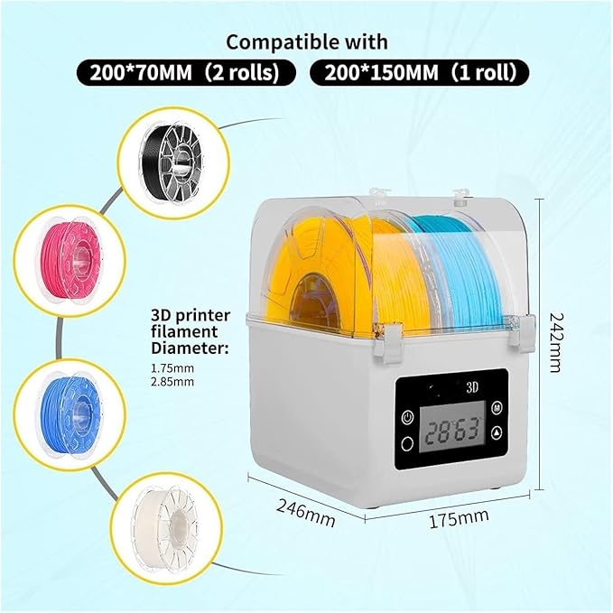 Rolls Filament Dehydrator Spool Holder Filaments Dry Box for 1.75mm, 2.85mm ABS PLA PETG TPU FDM Material 3D Printer - Compatible with Sovol 2(UK Plug) - Image 6