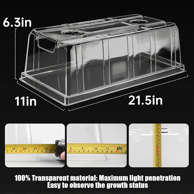 10 Pack 6.3" Tall Humidity Domes for 1020 Trays, Extra Strength Seed Starter Covers with 2 Adjustable Vents, Clear Plastic Propagation Cloning Lids for Germination & Microgreens, BPA-Free - Image 3