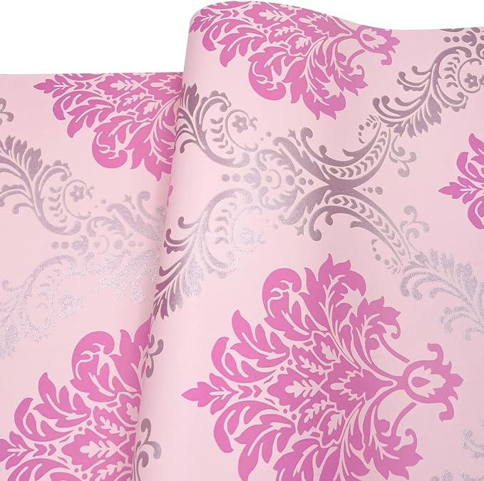 Yifely Vintage Pink Damask Self-Adhesive Shelf Drawer Liner Moisture Proof PVC Mat 45x300cm - Image 5