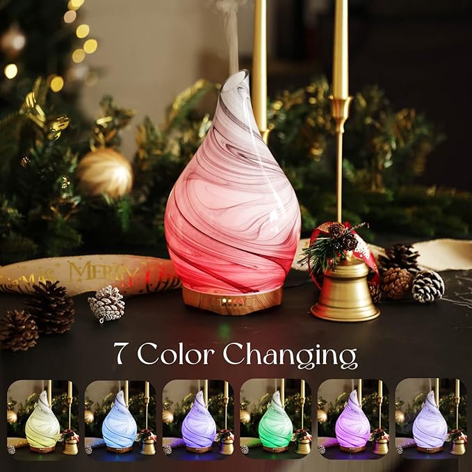 Porseme 280ml Essential Oil Diffuser Glass Color Changing Aroma Air Diffusers Aromatherapy Ultrasonic Cool Mist Humidifier 7 Running Hours Waterless Auto-Off for Sleeping, Yoga, Office, Spa (Ink) - Image 2