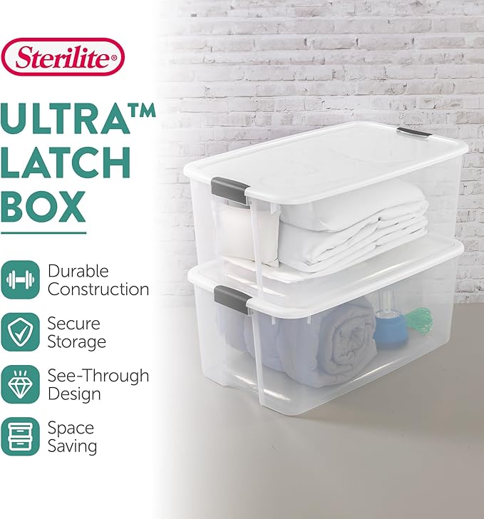 Sterilite 4-Pack Ultra Latching Box, Storage Bins with Lids, Clear Plastic, 116 Quart - Heavy-Duty Organizing Containers for Closet, Bathroom, and Office - Image 3