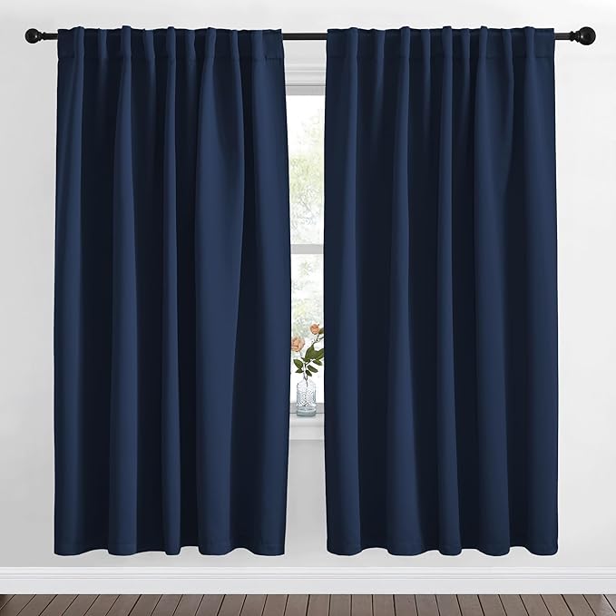 NICETOWN Living Room Blackout Draperies Curtains - (Navy Color) W70 x L72, 2 Panels, Home Decoration Window Blackout Drape Panels for Patio Door by NICETOWN