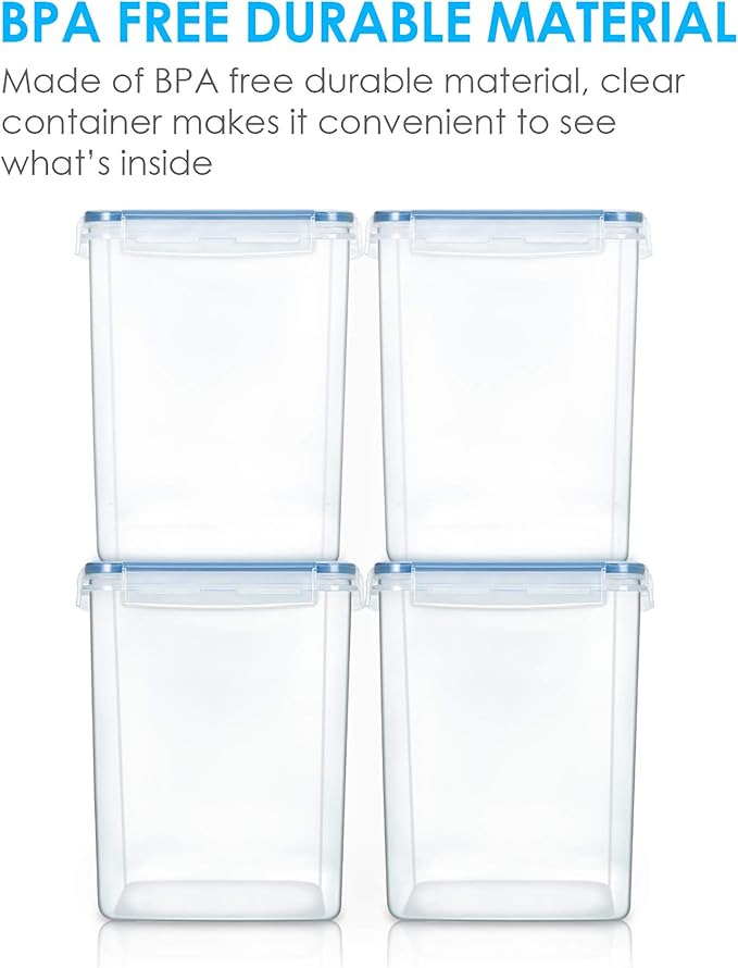 Vtopmart Large Food Storage Containers 5.2L / 175oz, 4 Pieces BPA Free Plastic Airtight Canisters for Flour, Sugar, Baking Supplies, Rice with Lids, 4 Measuring Cups and 24 Labels, Blue - Image 3