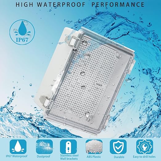 Waterproof Electrical Box with Mounting Plate, IP67 Junction Box Stainless Steel Latch Hinged Clear Cover Project Enclosure with Wall Bracket and 2 Glands 8.3" x 6.3" x 3.9" - Image 2