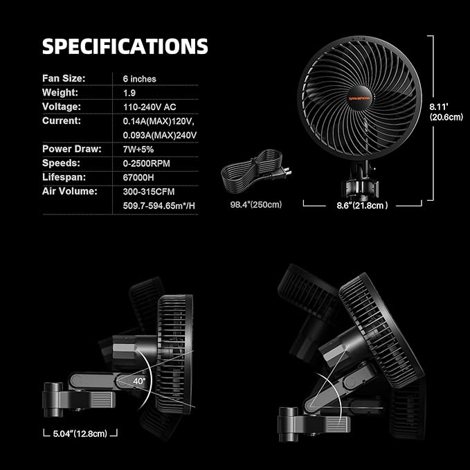 Spider Farmer 2-Pack Grow Tent Clip Fan 6", EC Motor, Custom 10 Dynamic Wind Speeds and 10-Level Oscillation, Weatherproof IP-54, Powerful Airflow but Quiet for Hydroponics Circulation Cooling - Image 7