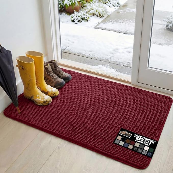 GORILLA GRIP SOAKSTOPPER Dog Door Mat, 48x30 Machine Washable Rug Absorbent Doormat Captures Moisture Mud Dirt, Quick Dry Soft Chenille Entryway Rugs Indoor Entrance Mats for Dog Paws, Burgundy by GorillaGrip