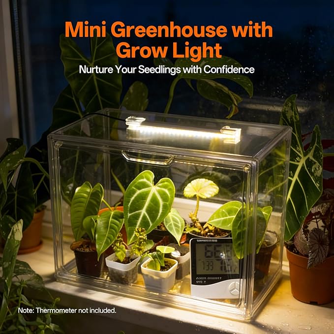 Bstrip Tabletop Greenhouse, GM4 Small Greenhouse for Indoors, Stackable Clear Plastic Greenhouse with Magnets, Indoor Seed Starter Greenhouse with Lights, Auto Timer, User-Friendly, 14.2x8.7x10.6IN - Image 2