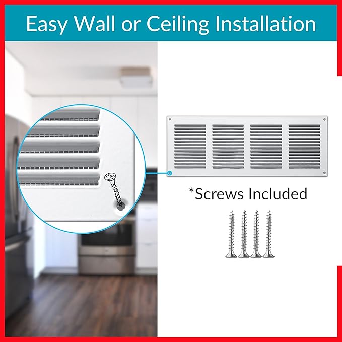 14x4 Vent Cover (Duct Opening) - White HVAC Return Air Grille for Wall and Ceiling - Metal AC Vent Cover with Mesh - Rectangular Ventilation Register - External Dimensions: 15.75" W x 5.91" H - Image 4