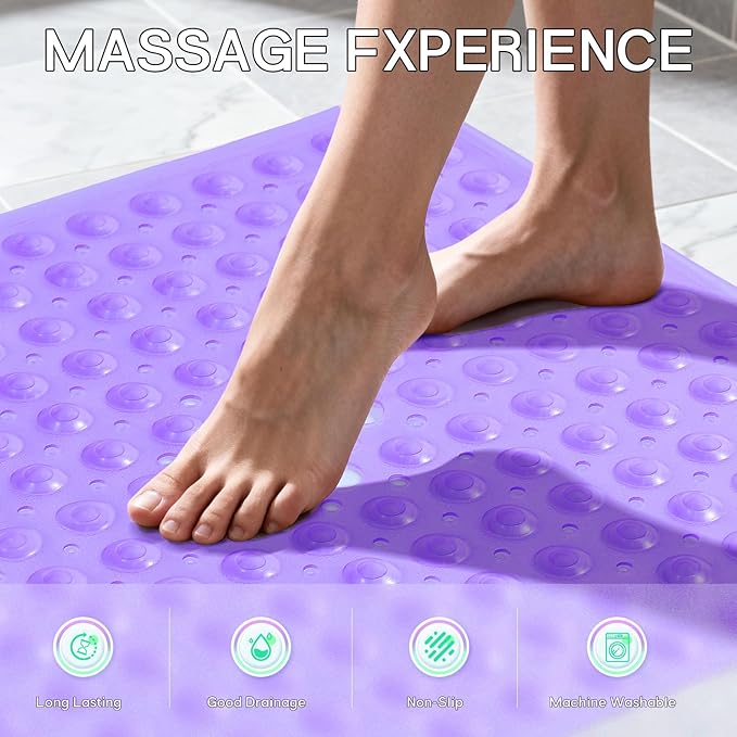Anti-Slip Bathtub Shower mat, 20.8×20.8（Approximately 53×53cm） inch Soft Oversized Machine Washable Non-Slip Bathtub mat with Drainage Holes, Bathroom Floor Suction Cup.（1- Clear Purple） - Image 5