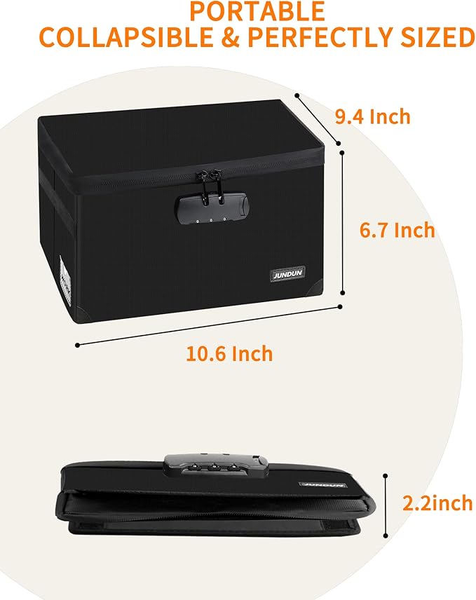 JUNDUN Index Card Holder with Lock,Collapsible Fireproof Index Card Box fits 1200 5x8-Inch Flash Cards - Business, Recipe, or Note Card Storage Boxes - Black - Image 4