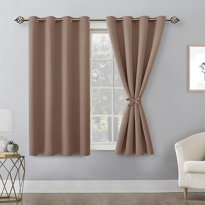 Hiasan Blackout Curtains for Bedroom, 52 x 54 Inches Long - Thermal Insulated & Light Blocking Window Curtains for Living Room, 2 Drape Panels Sewn with Tiebacks, Cappuccino - Image 2
